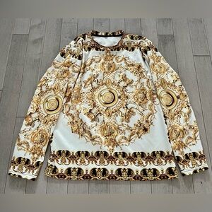 Gold and White Baroque Long Sleeve Shirt